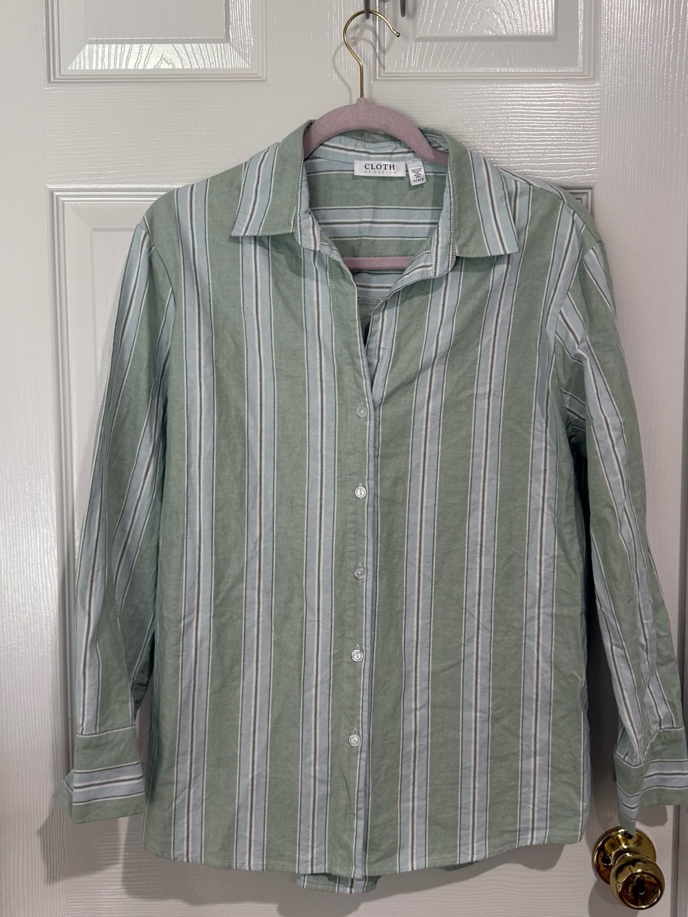 Lightweight Sage Green Striped Button-Down Shirt